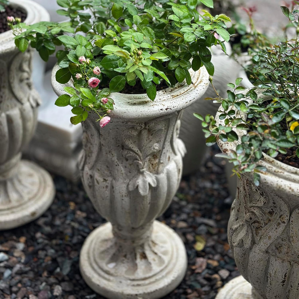 Vintage European Large Garden Urn Planter, Cement and Fiber Flower Pot, Decorative, 24.8 Inche Tall, Make Rust