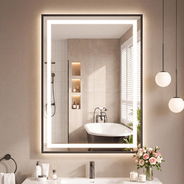 24X36 LED Bathroom Mirror with Lights, Vanity Mirror for Wall with Black Frame, Touch Control, Anti-Fog, Dimmable