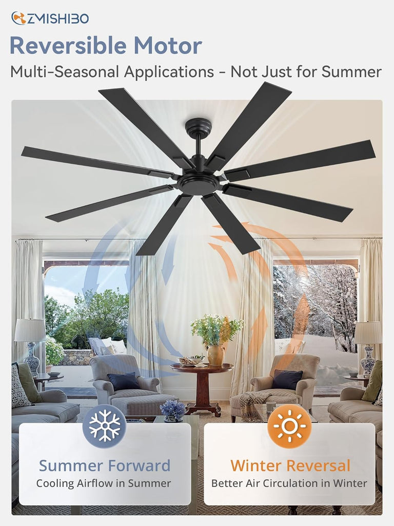 72 Inch Ceiling Fan No Light with Remote, Black Large Ceiling Fan Without Light with Quiet Reversible DC Motor