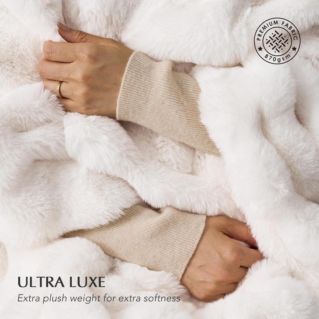 Ultra Soft Luxury Fluffy Faux Rabbit Fur Throw Blanket, Thick Warm Bubble Throw, Cozy Plush Reversible Blankets
