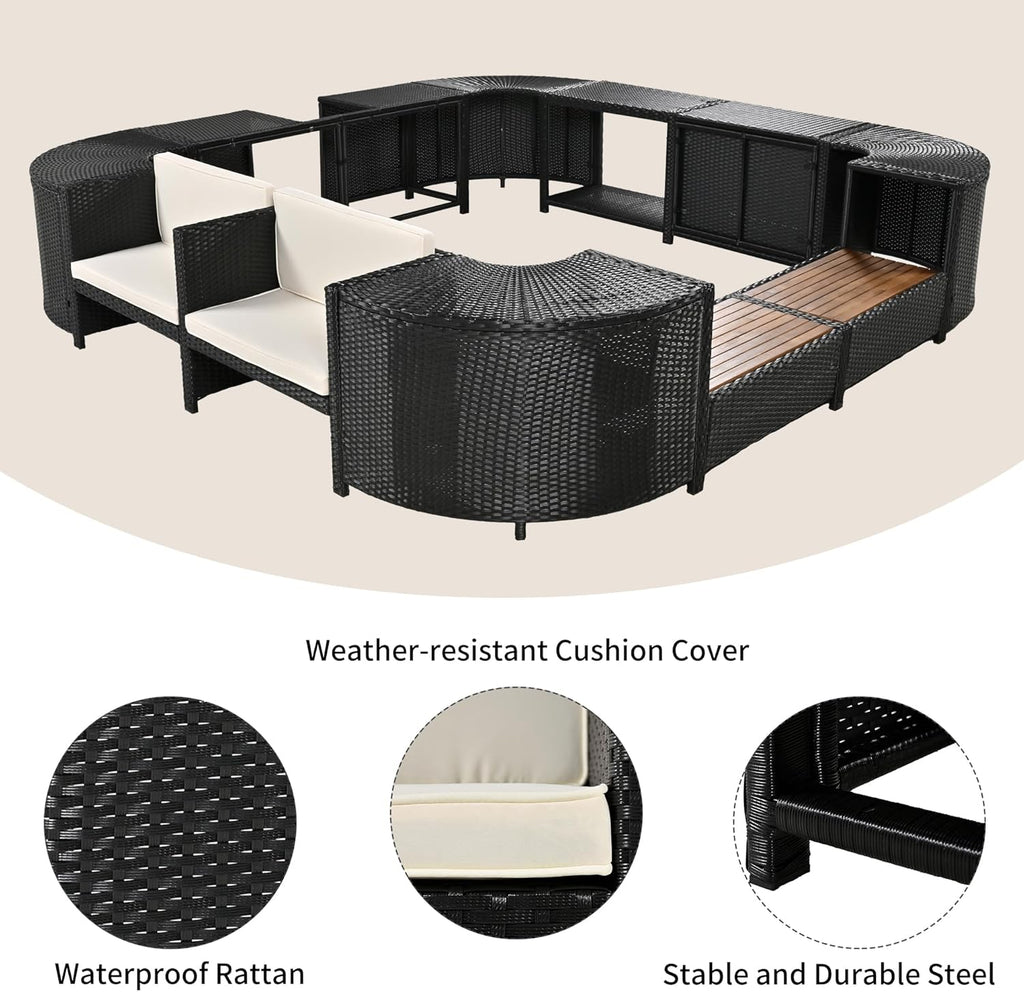 Patio Furniture Set with Mini Sofa, Wooden Seats and Storage Spaces, Outdoor Conversation Sets , Lawn, Garden