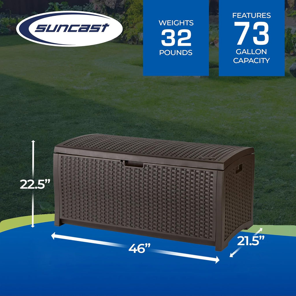 Outdoor Storage Box - 73 Gallon Mocha Brown Deck Box , weather-resistant Outdoor Storage Bench, Resin Wicker Style