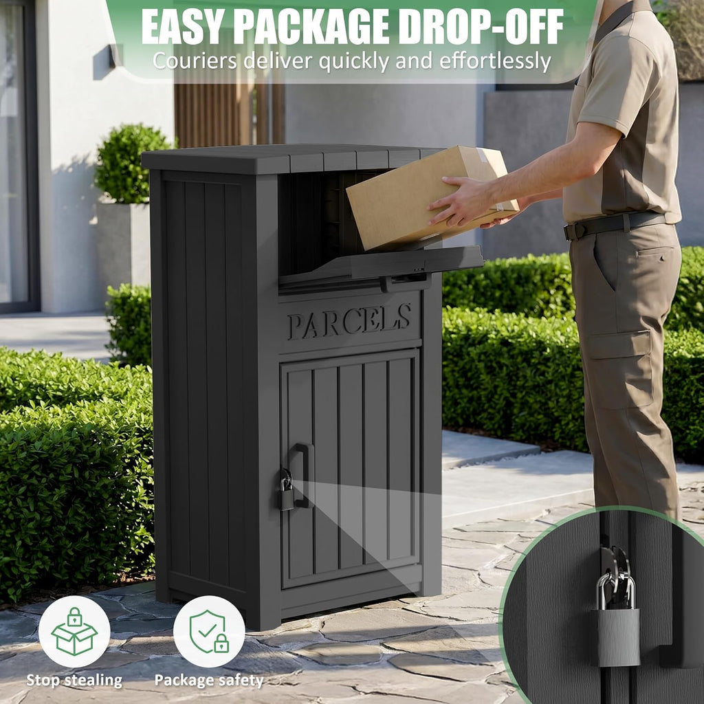 Large Package Delivery Boxes Waterproof Parcel Drop Storage Box UV Resistant Resin Lockable Secure Porch Patio (Black-2)