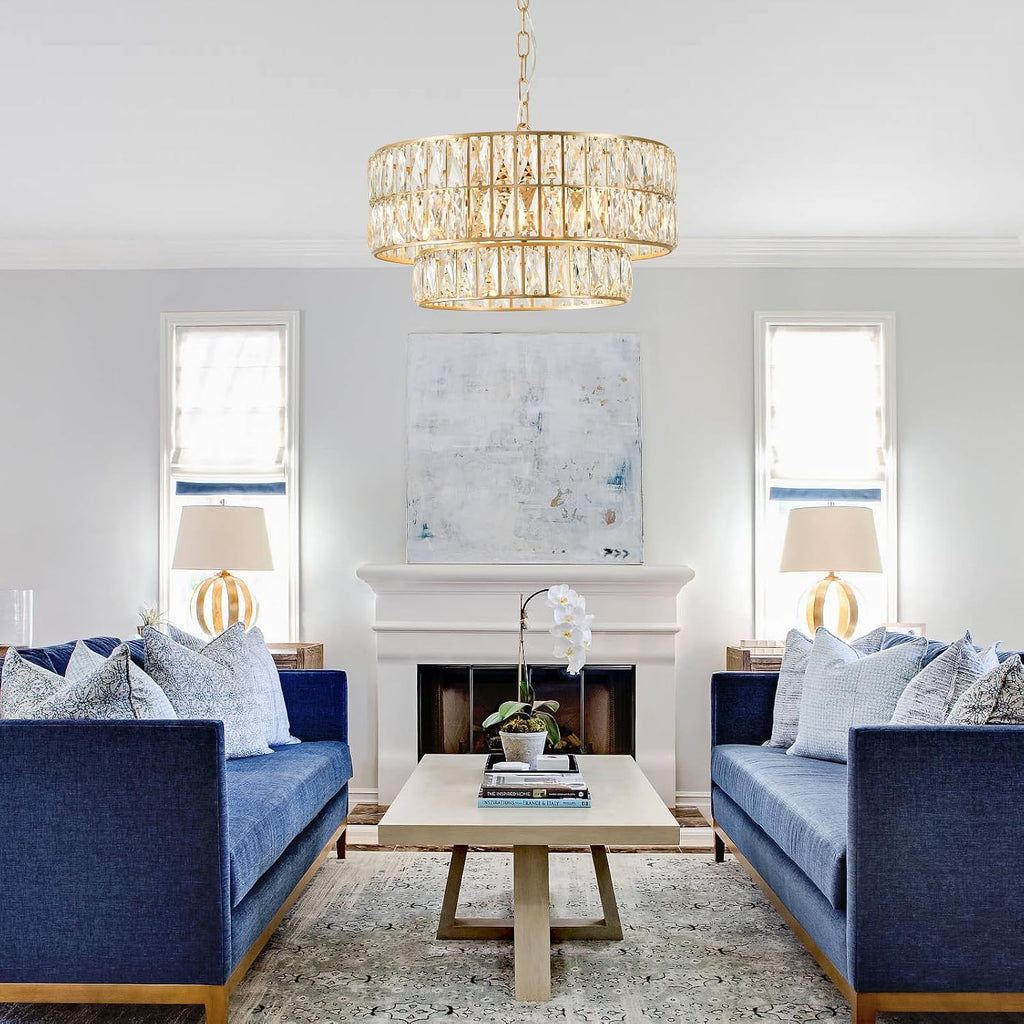 20'' Modern Gold Crystal Chandelier Luxury Semi Flush Mount Ceiling Light Fixtures 6-Lights Round Crystal Pendant