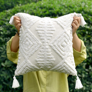 Boho Sofa Throw Pillow Covers - Exquisitely Crafted with Hand-Finished Tuft with Thick Cotton Tassel Details - Soft &