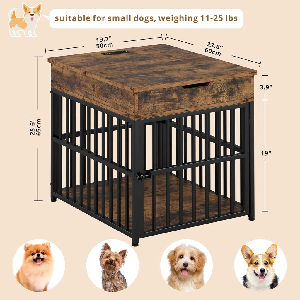 Dog Crate Furniture for Small Dogs, Wooden Dog Kennel with Flip Top Drawer