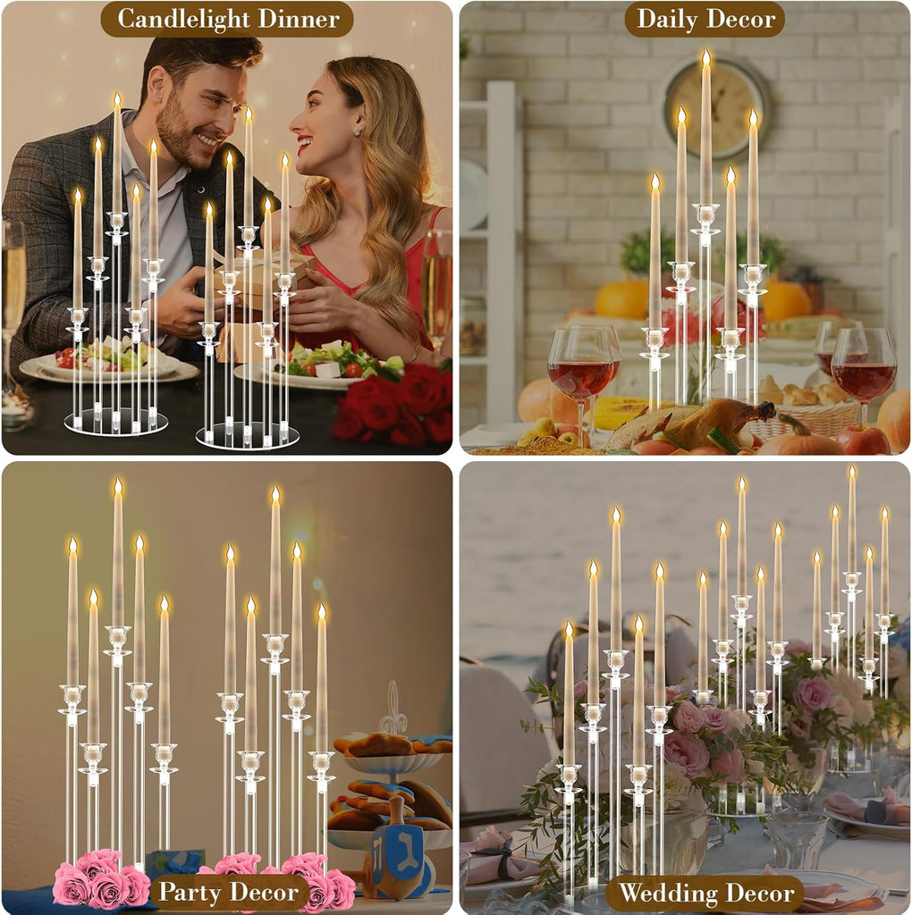 4 Set Acrylic Candelabra Centerpiece Clear Candle Holders with 20 LED Candles 5 Arm Holder for Tables with Remote