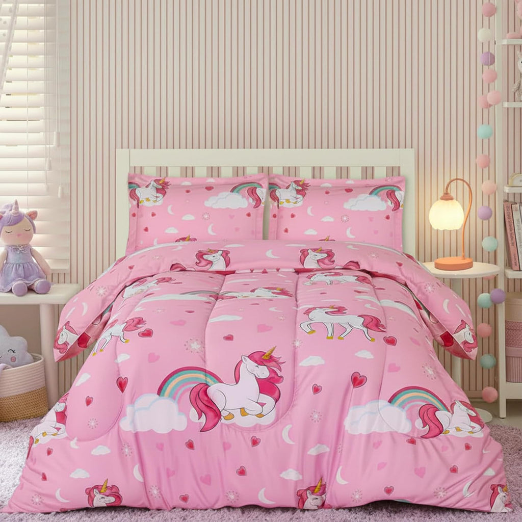 3 Pc Kids Twin Comforter Set, Unicorn