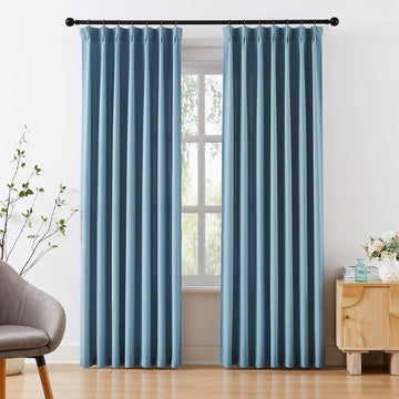 Dusty Blue Linen Texture Curtains for Living Room Bedroom Pinch Pleated Semi Sheer Window Curtains 2