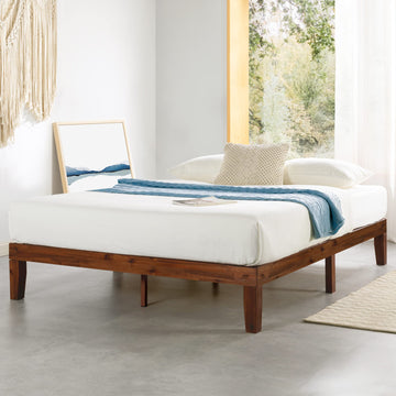 12" Solid Wood Platform Bed Frame with Classic Wooden Slat (No Box Spring Needed), King, Espresso