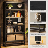 Tall Bookcase Black Bookshelf, 70.8” Large Bookcases Organizer with LED Lights