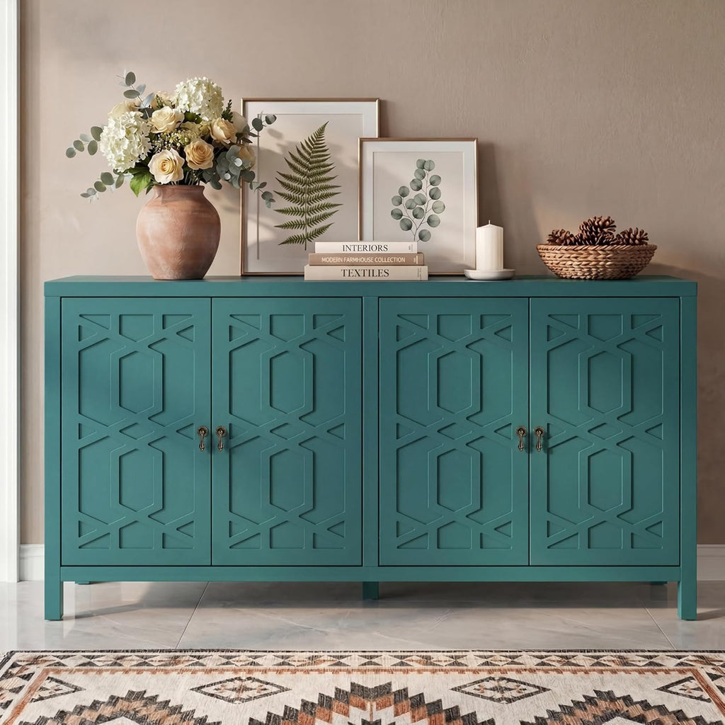 Buffet Cabinet with Storage, 60" W Modern Coffee Bar Sideboard with 4 Doors & Adjustable Shelves