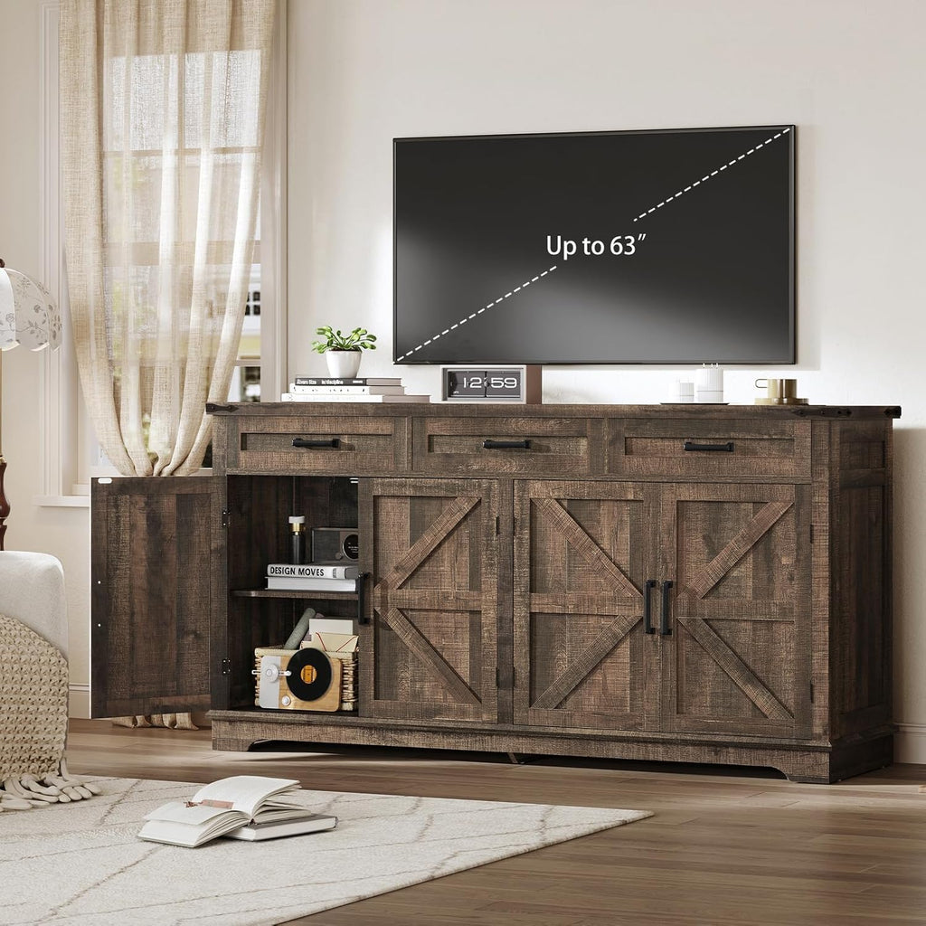 Buffet Cabinet, 61” Large Sideboard Buffet Storage Cabinet with 3 Drawers, Farmhouse Coffee Bar with 4 Doors