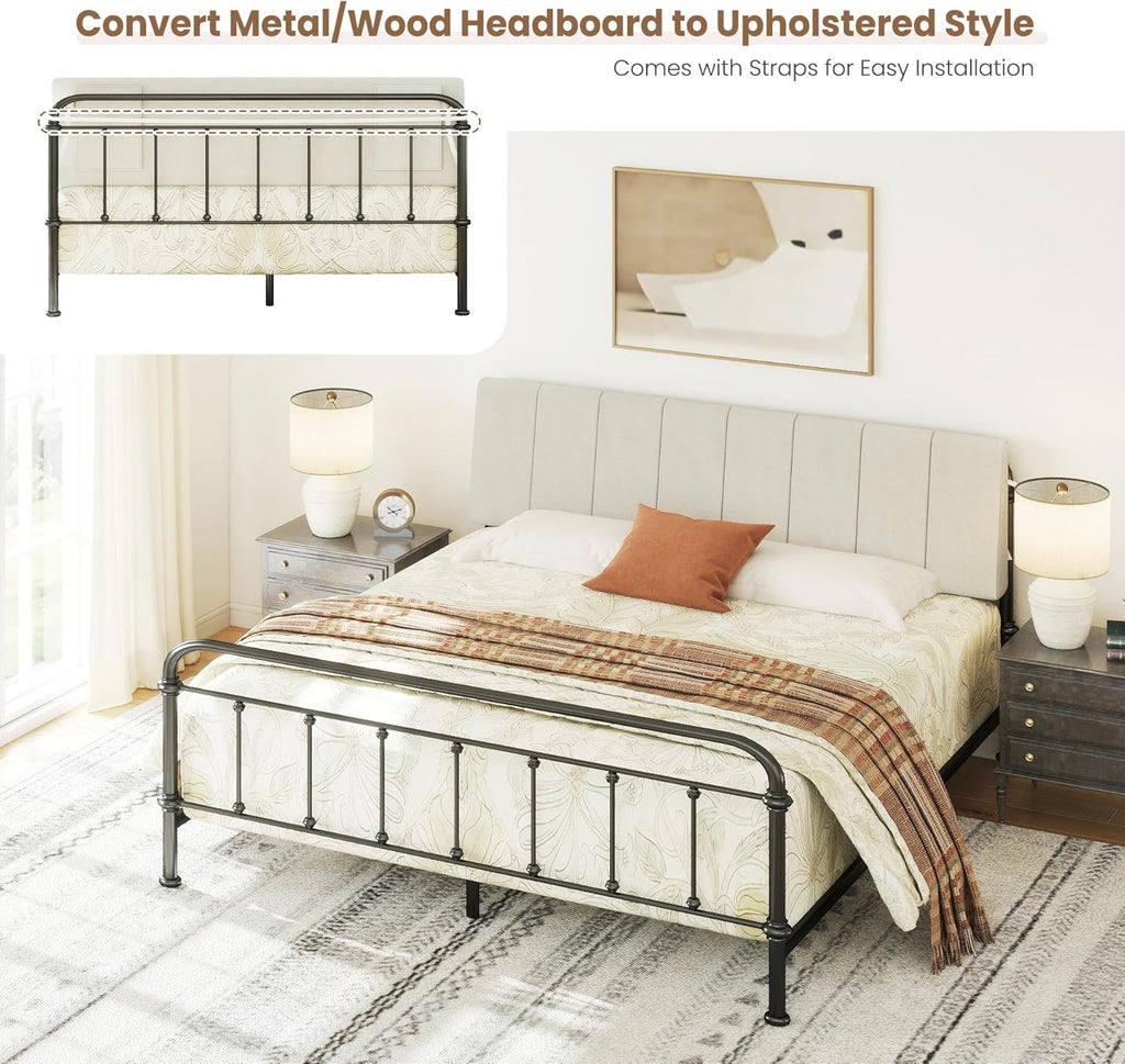 King Headboard Only-No Assembly, Upholstered Headboard King Linen Fabric Modern Style Headboards Extra-Thick, Beige