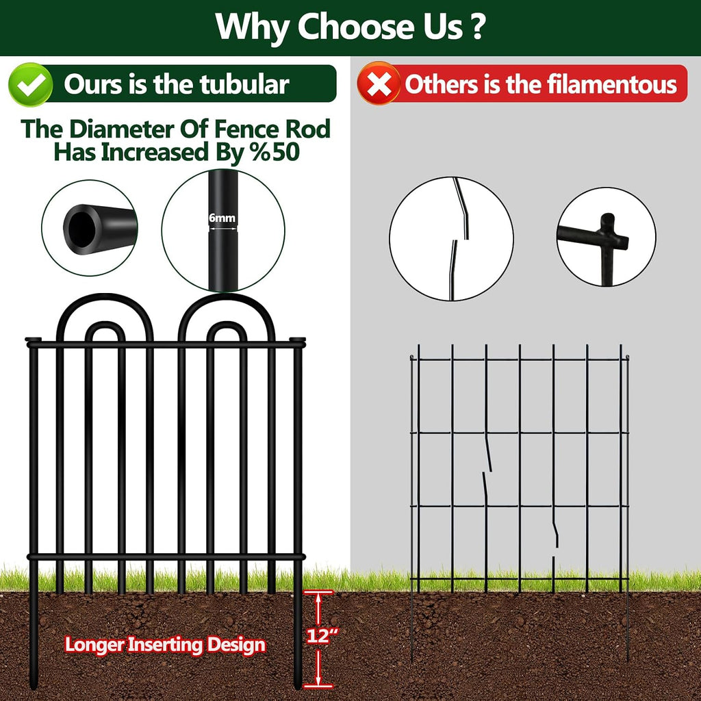 Decorative Garden Fence, 10 Panels No Dig Fence, 32 in(H) x 24.16 ft(L) Animal Barrier for Dogs Rabbits, Rustproof