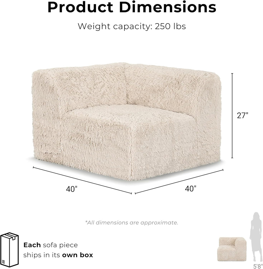 Havyn Modern Faux Fur 5-Seater L-Shaped Modular Foam Sectional Sofa, Compressed Couch in a Box, No Assembly Required