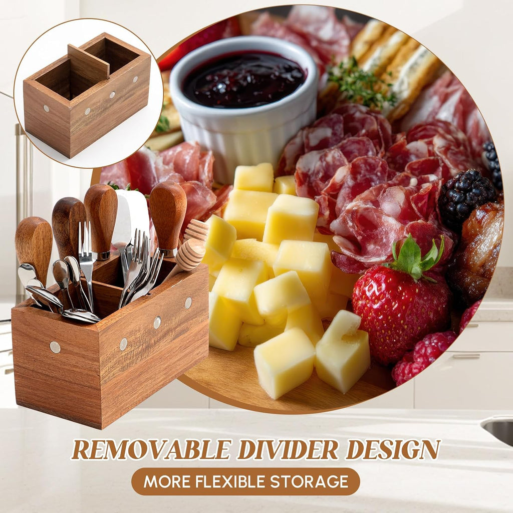 46 Pcs Charcuterie Boards Accessories with Magnetic Acacia Wood Holder Wooden Cheese Knife Set for Wood Handle Knives