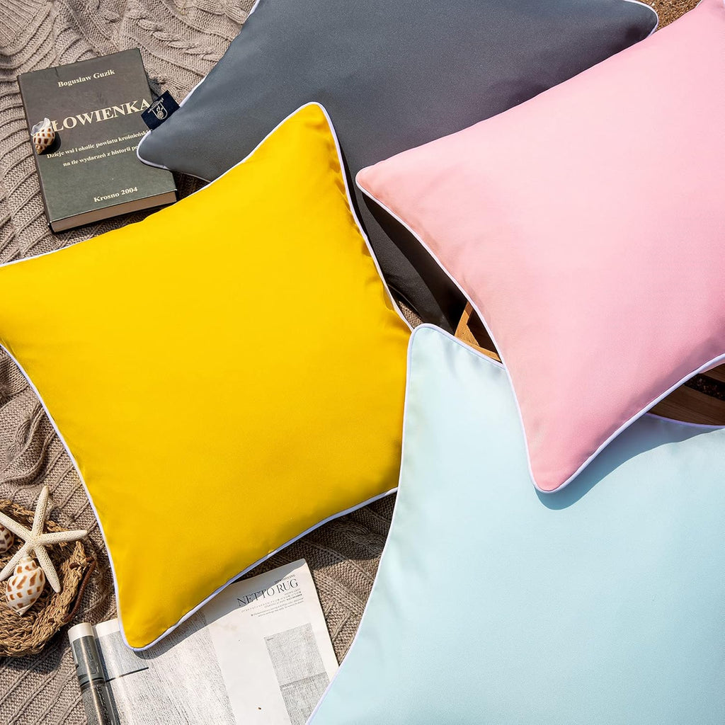 Pack of 2 Outdoor Waterproof Throw Pillow Covers Decorative Square Cushion Case Patio Pillows, Yellow)
