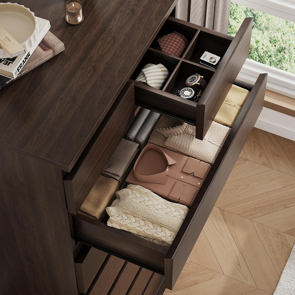 Brown Tall 8 Drawer Dresser ,Dressers & Chests of Drawers with Jewelry Storage,Wood Storage Dresser with Deep Drawers