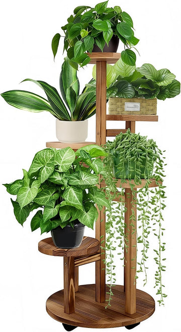 5 Tiered Tall Plant Stand for Indoor | Wood Plant Shelf Corner Display Rack, Multi-tier Planter Pot Holder Flower