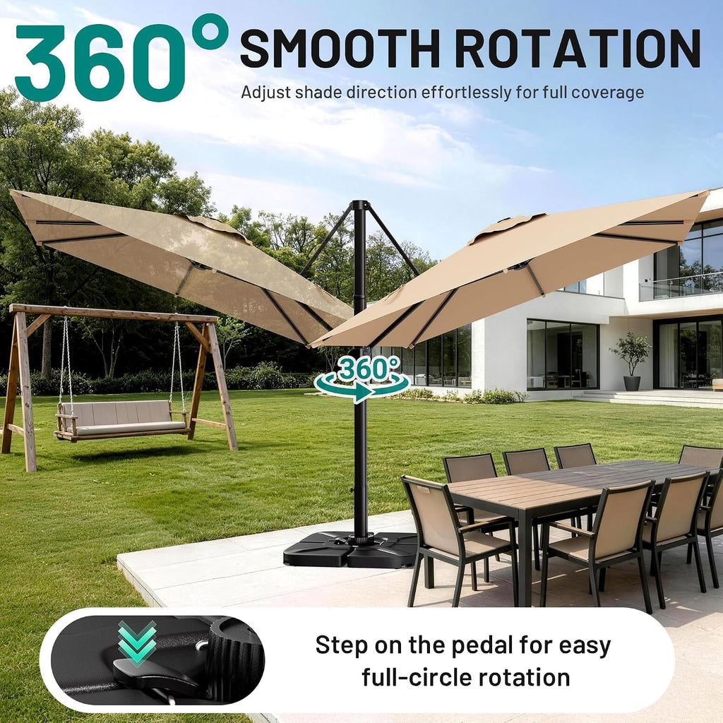 10 X 13 FT Cantilever Patio Umbrella, 360-Degree Rotation Rectangular Offset Umbrella with Crank