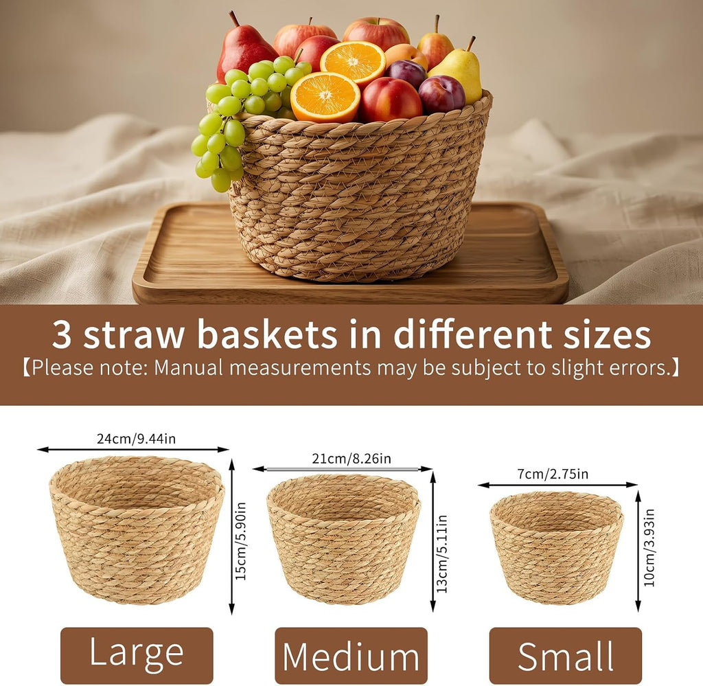 Round Woven Basket Set, 3 Decorative Storage Baskets | Three nesting round woven baskets add open storage and natural