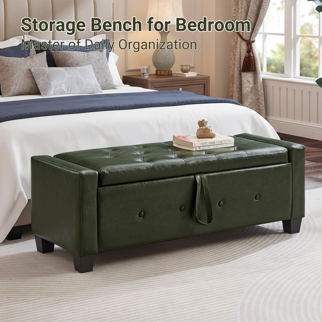 48" Faux Leather Ottoman with Storage, Green