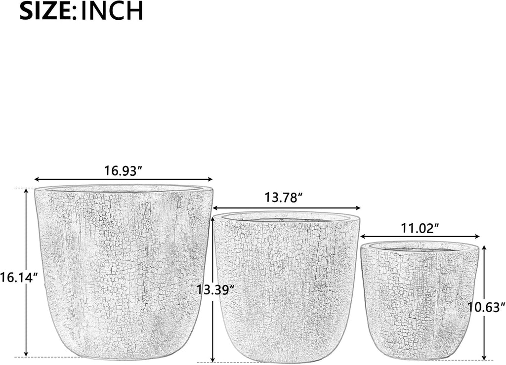 Indoor Outdoor Plant Pots with Drainage Holes and Rubber Plug- Set of 3,Large Lightweight MGO Flower Pots