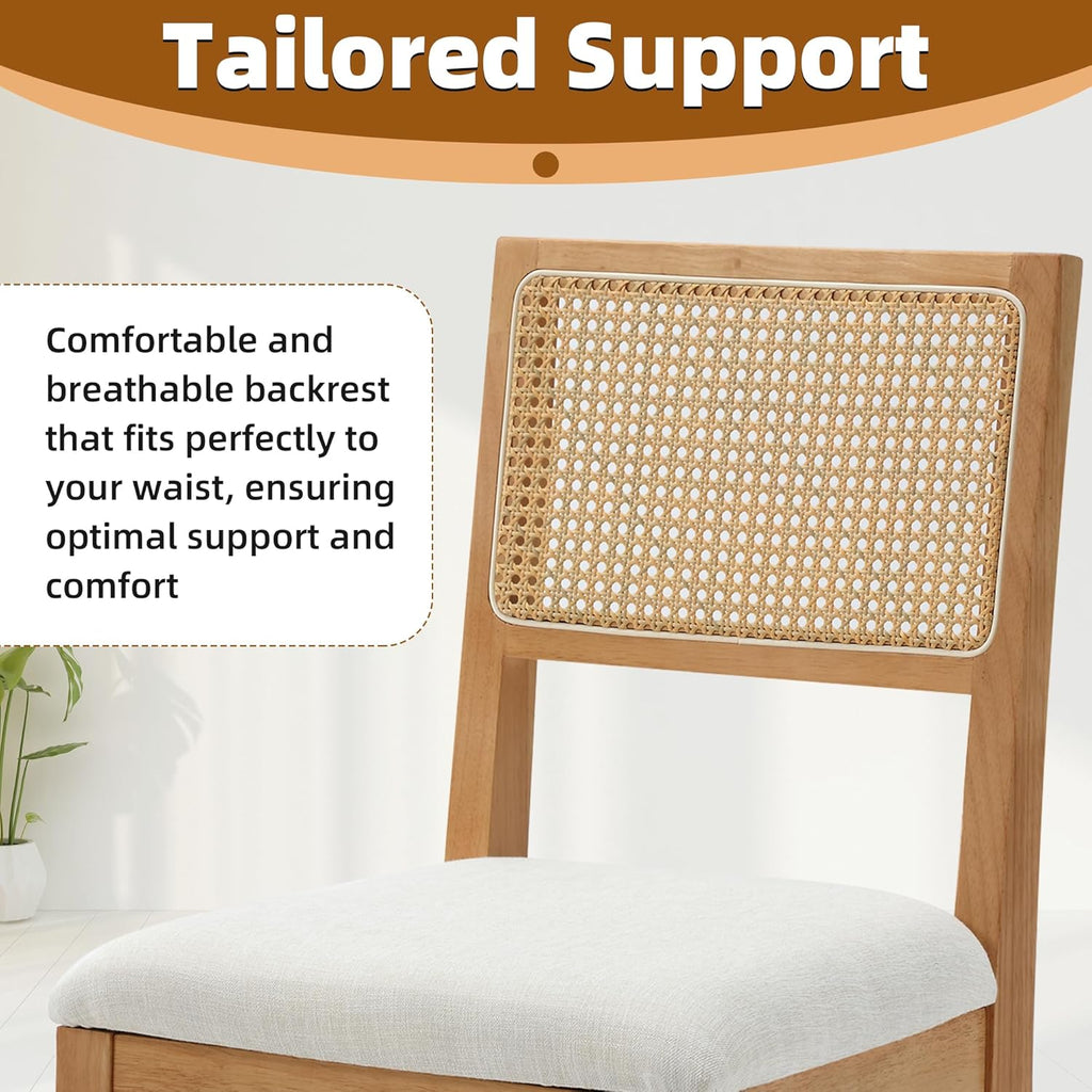 Rattan Dining Chairs Set of 4, Farmhouse Natural Dining Room Chairs with Upholstered Cushion and Solid Wood Frame, Armless Kitchen Chairs