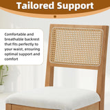 Rattan Dining Chairs Set of 4, Farmhouse Natural Dining Room Chairs with Upholstered Cushion and Solid Wood Frame, Armless Kitchen Chairs