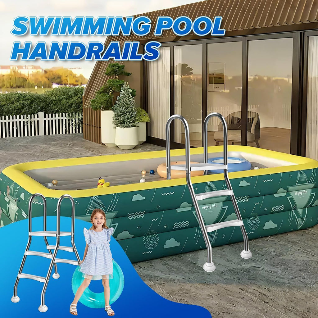 Above Ground Pool Ladder,34" Heavy Duty Luxury Pool Ladder with Platform,2-Steps,Swimming Frame Pool Ladder,304