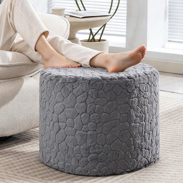 Round Pouf Ottoman, Soft Faux Rabbit Fur Poufs, One-Piece Sponge Foot Rest