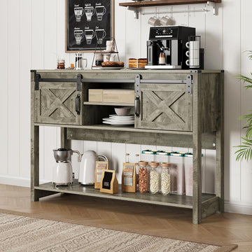 Console Table with Storage Shelf & Sliding Barn Door, Farmhouse Entryway Table with Storage, 46" Narrow Long Sofa