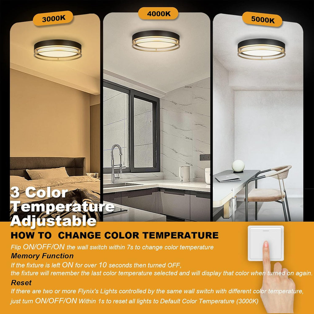 12.5 Inch LED Flush Mount Ceiling Light Fixture, 26W, Super Bright 1700 Lumens, 3 Color 3000K/4000K/5000K, Dimmable