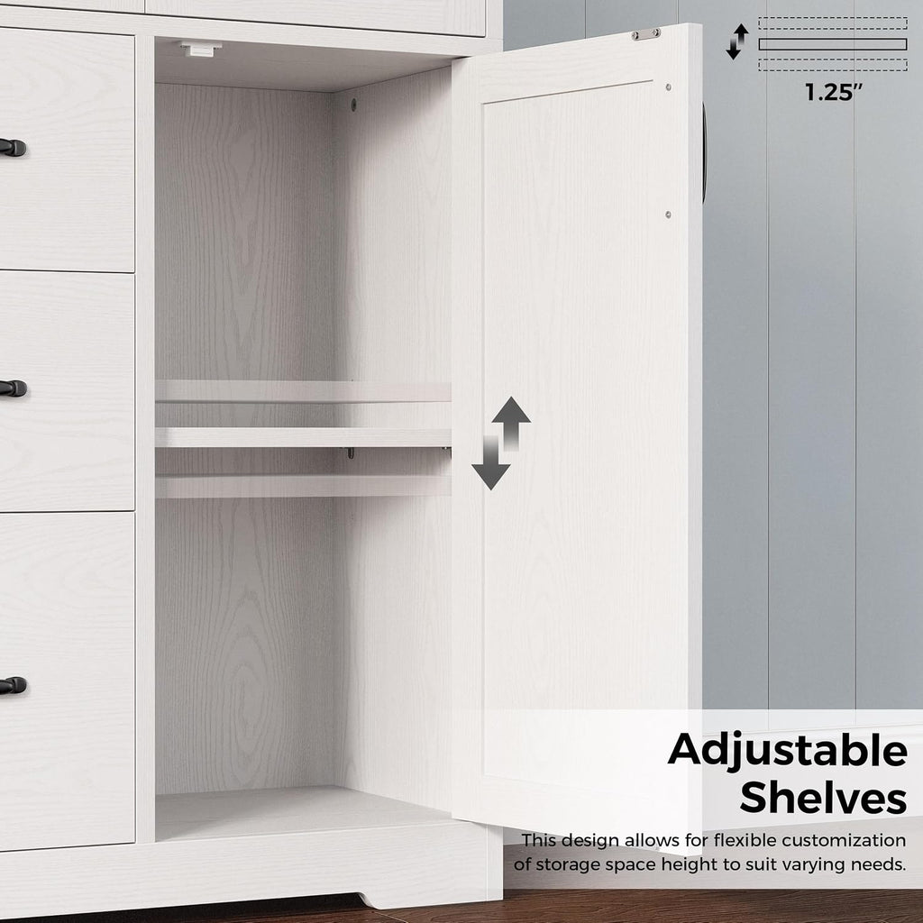 Pantry Cabinet, Kitchen Storage Cabinet with 3 Door & Drawer, White | Adjustable Shelf. 67.5inch Tall. 5 Tier