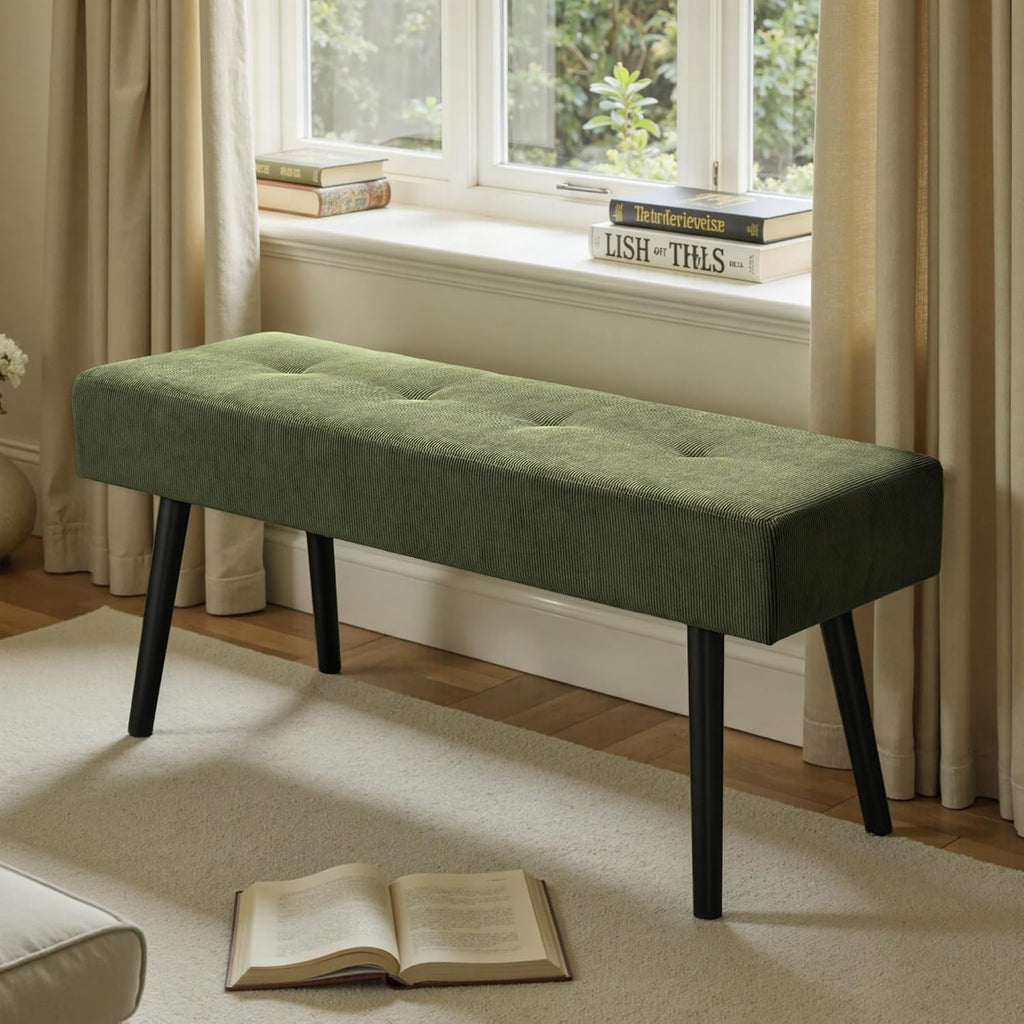 Entryway Bench - Green Bench , Modern Ottoman End of Bed, Corduroy Padded Benches , Foyer, Mudroom, Hallway - 39" L x