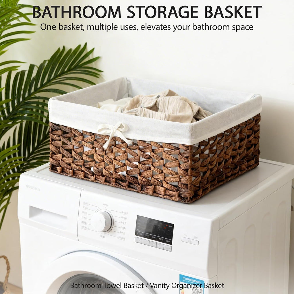 Rectangular Woven Seagrass Storage Bin with Handle,. (water hyacinth, Large)