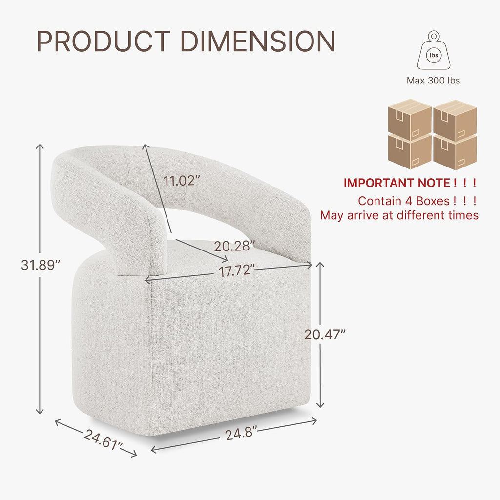 Upholstered Dining Chairs Set of 4, Modern Arm Kitchen & Dining Room Chairs with Hidden Casters, Linen Fabric Padded