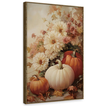 Fall Pumpkin Rustic Farmhouse Wall Art Decor 16x24 (White-)