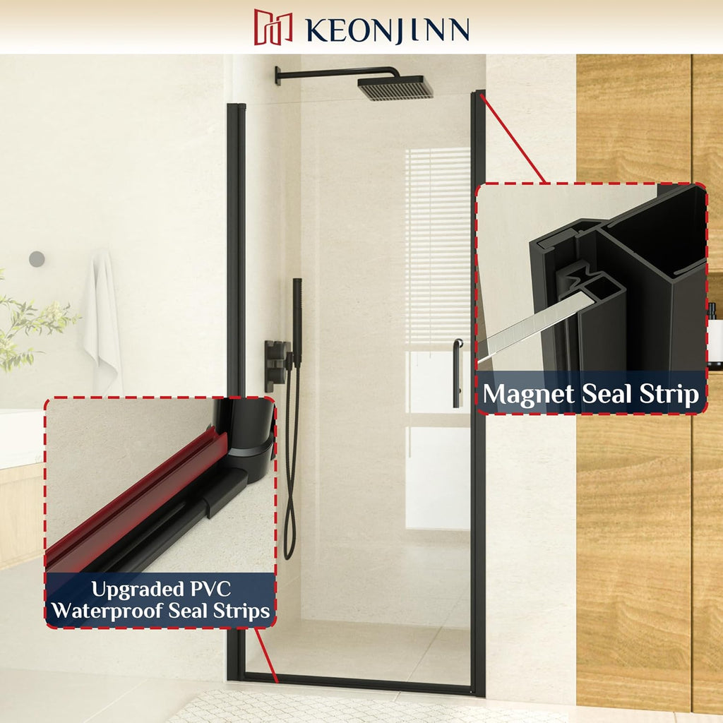 32" W x 72" H Frameless Pivot Shower Door, 1/4" (6mm) Clear SGCC Tempered Glass Shower Door