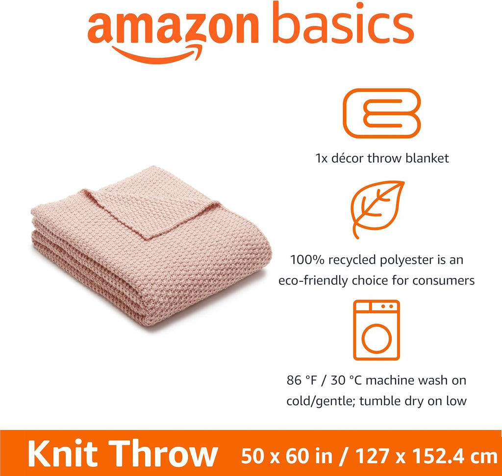 Chunky Cable Knit Throw Blanket, Lightweight Soft Cozy, 50" x 60", Dusty Rose