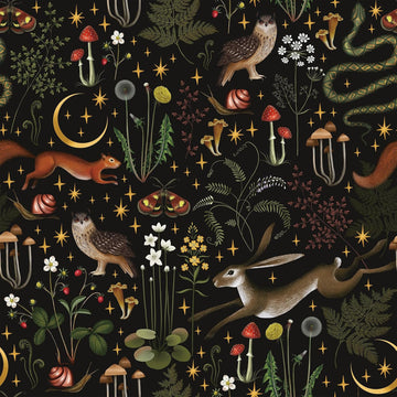 Black Woodland Mushroom Peel and Stick Wallpaper Boho Fairy Forest Wallpaper for Kids Room Nursery 17.7''x354''