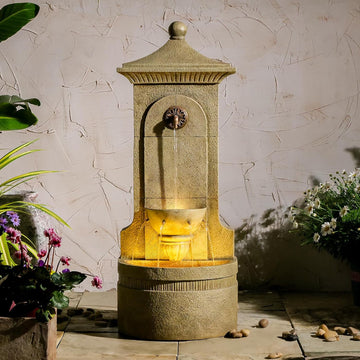 Outdoor Wall Fountain with LED Lights, 42.91” H Freestanding Garden Water Fountain