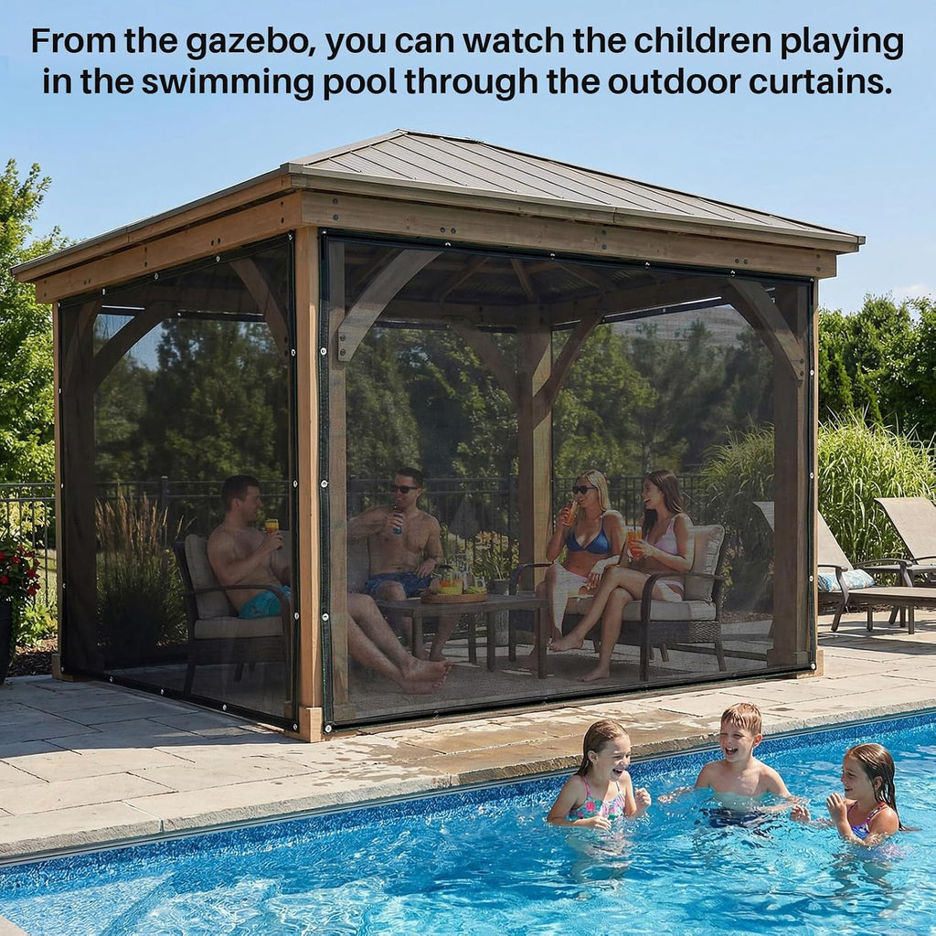Outdoor Curtains Black Breathable Mesh Screen Netting with Grommets Porch Balcony Pergola Terrace Summer Net