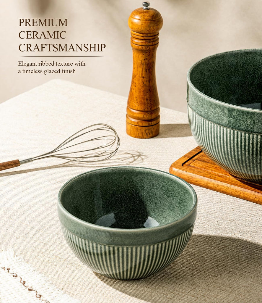 Ceramic Mixing Bowls Set of 3, Stoneware Nesting Serving Bowls, | 45/90/150 oz For Prep, Baking, Serving, Gift