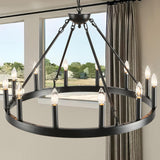 Black Wagon Wheel Chandelier 32 inch,12-Light Farmhouse Wagon Wheel Chandeliers Round Industrial Ceiling Light fixtures for Outdoor Porch high Ceilings Living Dining Room Foyer Entryway A105-B0C6WP8KRW