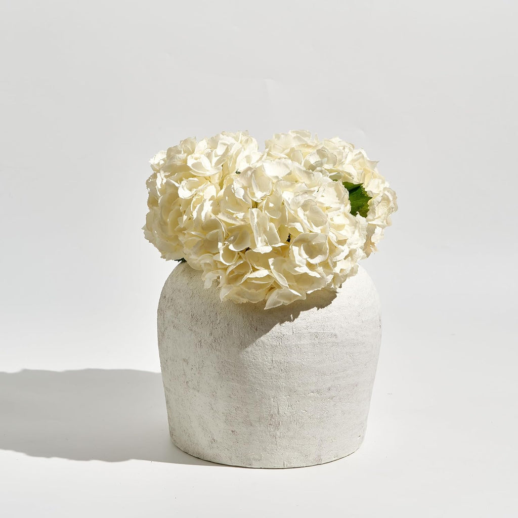 White Ceramic Large Vase, 11" Tall Zen Style, Terra Cotta Pitcher, Distressed Farmhouse Decor, Pottery Decorative Flower