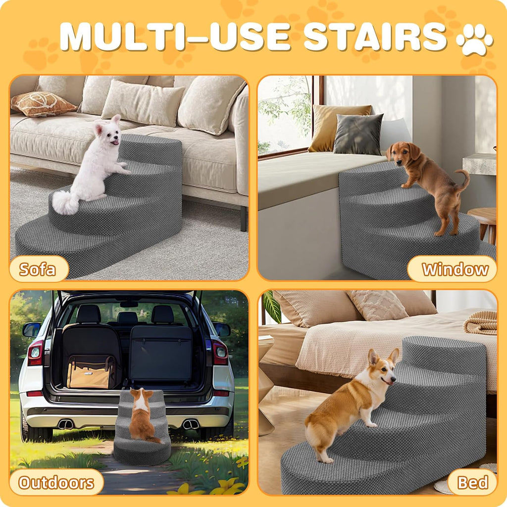 Dog Stairs for Small Dogs, Foam Steps for Small Dogs & Cats, 4 Steps Dog Ramp for High Beds, Couch, Window, Sofa