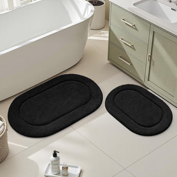 Black Bathroom Rugs Sets, 2 Piece Small Bathroom Rugs, Soft, Absorbent Microfiber Mats, Machine Washable Bath Mats