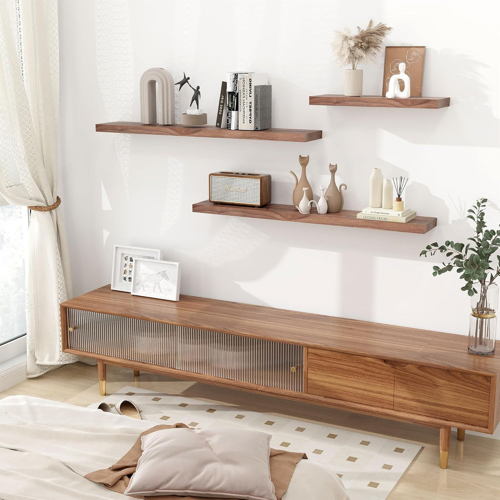 24 Inch Solid Walnut Wood Floating Shelves, 6.7in Deep Wall Shelves | Solid Black Walnut Wood, Natural Grain, Real